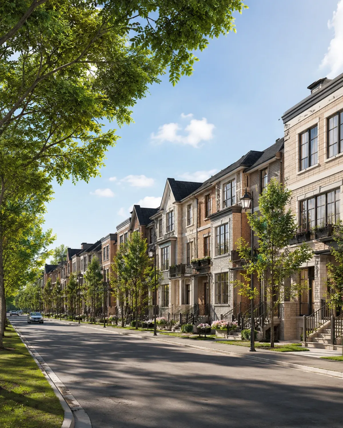 UpTown Woodbridge streetscape rendering — tree-lined streets in Woodbridge, Vaughan